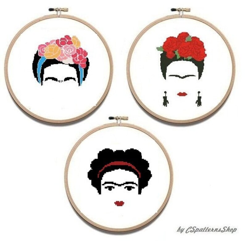 Frida kahlo Set of 3 Patterns Cross Stitch Pattern Cross | Etsy