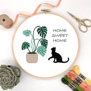 Cat cross stitch pattern Home sweet home cross stitch Digital download #205