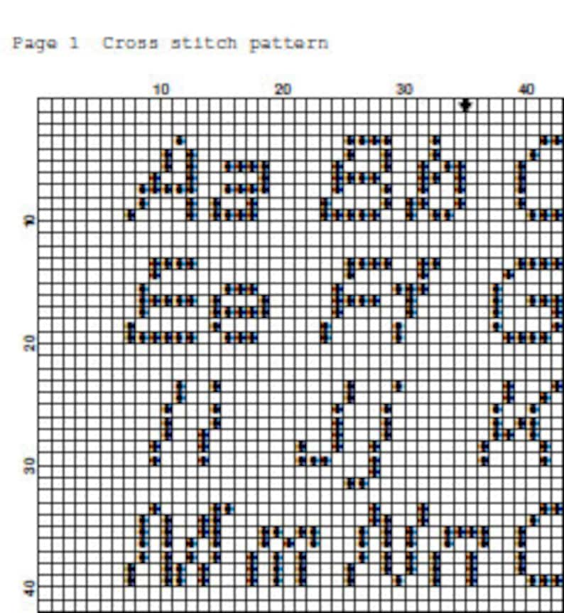 Puede incluir: Una cuadr&iacute;cula de patr&oacute;n de punto de cruz con el texto "ABSOLUTELY". El patr&oacute;n est&aacute; en puntos negros sobre un fondo blanco, con las palabras dispuestas en formato cuadrado. El texto "Page 1 Cross stitch pattern" est&aacute; en la parte superior.