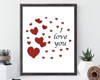 Schema punto croce a forma di cuore per matrimonio: disegno "Ti amo" (schema PDF) n. 556