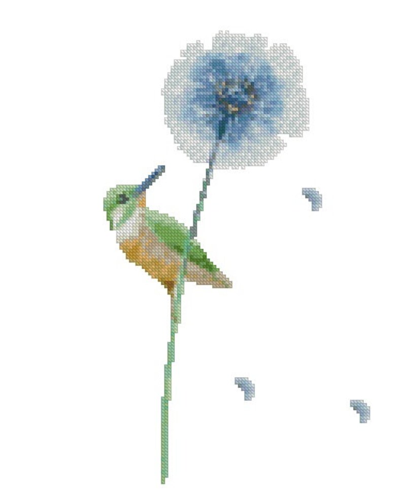 Bird Cross stitch pattern , watercolor bird, cross stitch pattern blowball, modern cross stitch pattern flowers 208 image 3