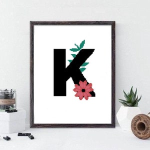 Letter K Cross Stitch Pattern, monogram cross stitch pattern, cross stitch instant download PDF #247