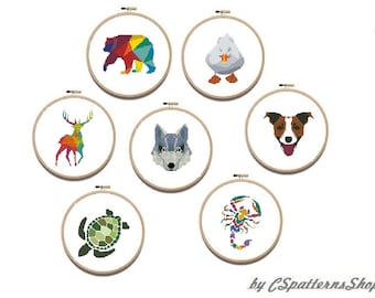 Conjunto de patrones de punto de cruz de animales geométricos (descarga en PDF) n.° 160