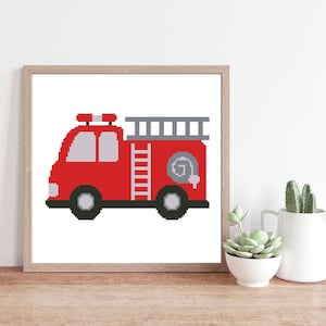 Fire Truck Cross Stitch Pattern: Simple Counted PDF (Digital Download)#502