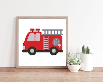 Fire Truck Cross Stitch Pattern: Simple Counted PDF (Digital Download)#502