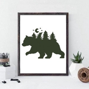 Silhouette Cross Stitch Pattern, Cross Stitch Bear , Cross Stitch Counted Download PDF #362