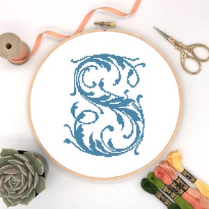 Letter S Cross Stitch Pattern, Monogram cross stitch pattern, cross stitch instant download PDF #70
