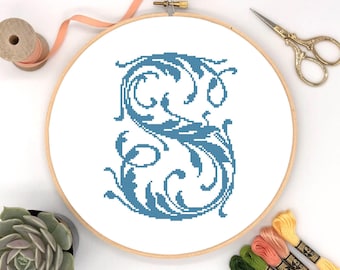 Letter S Monogram Cross Stitch Pattern: Instant Download PDF#70