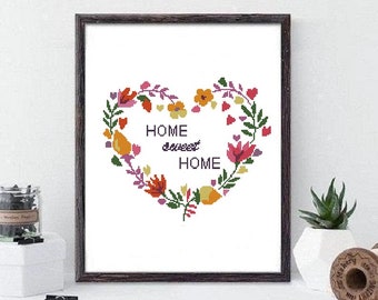 Home sweet home cross stitch  Flower heart cross stitch  Modern cross stitch Counted cross stitch#39