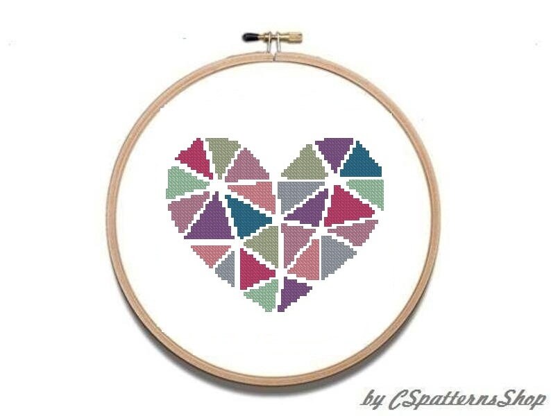 Heart Cross Stitch Pattern Geometric Cross Stitch Patterns Etsy