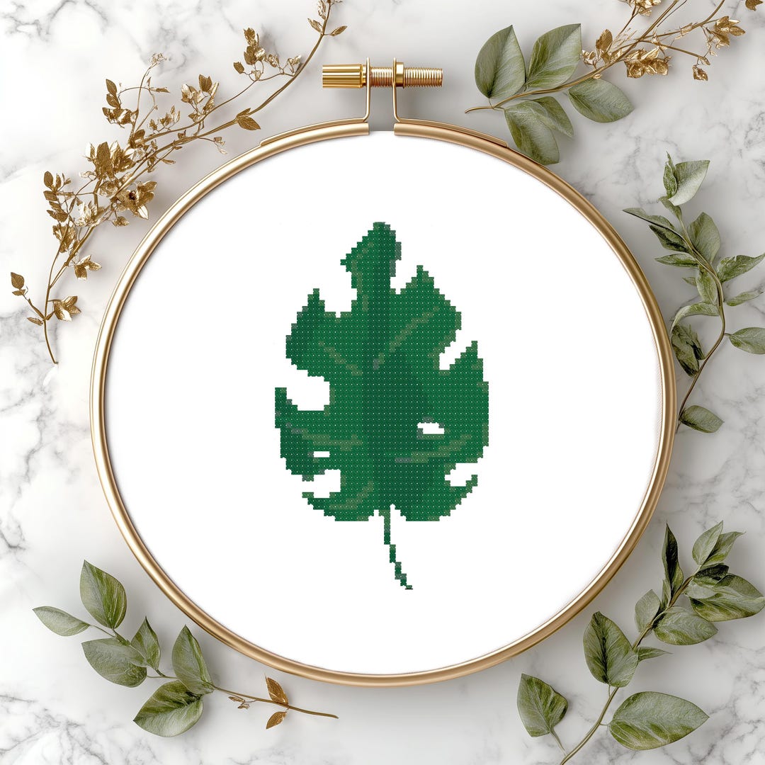 Monstera Leaf Cross Stitch Pattern: Mini Tropical Design (PDF Download ...