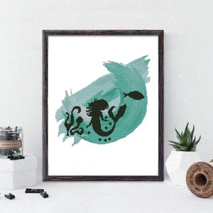 Silhouette Mermaid Cross Stitch Pattern, Cross Stitch PDF , Cross Stitch Counted Download PDF #410