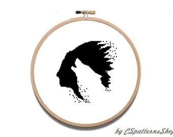 Silhouette Cross Stitch Pattern, Cross Stitch Wolf , Cross Stitch  Counted Download PDF   #361