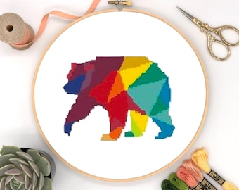 Modèle de point de croix ours : design géométrique moderne (téléchargement PDF) n°57