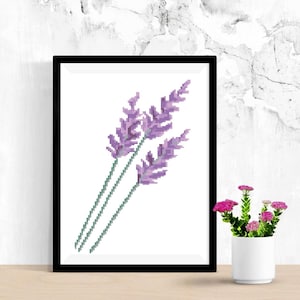 Lavender Cross Stitch Pattern: Floral Counted PDF (Digital Download)#497