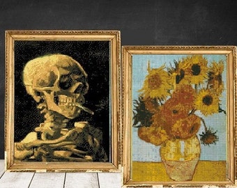 Set of 2 Patterns, Cross Stitch Pattern, Cross Stitch Van Gogh Pattern, Download PDF#237