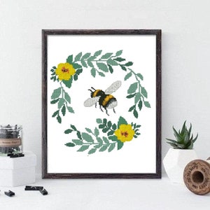 Flower Cross Stitch Pattern, Bumblebee Cross stitch, Pattern flower Cross Stitch #544