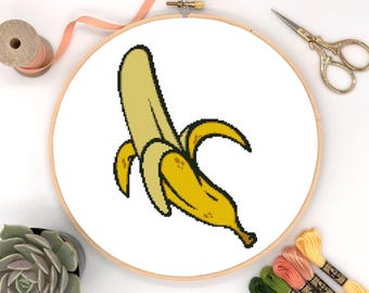 Banana Cross Stitch Pattern: Easy Counted Stitch (Digital Download #219)