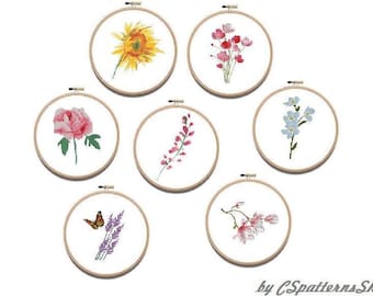 Floral Cross Stitch Pattern Set: Modern Flower Designs (PDF Pattern)#242