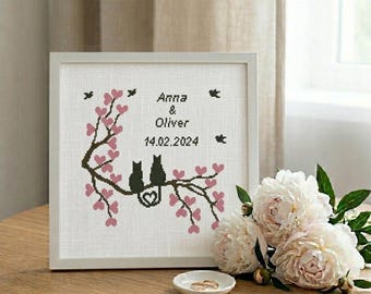 Patrón de punto de cruz de gato de boda con el alfabeto para personalizar Descarga digital instantánea #161