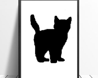 Black Cat Pattern, Modern Cross Stitch, Design Pattern , Cross Stitch Art Patterns  PDF,Instant Download #117