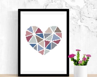 Heart Cross Stitch pattern , Geometric Cross Stitch patterns, Modern Cross Stitch Pattern , Download PDF #280