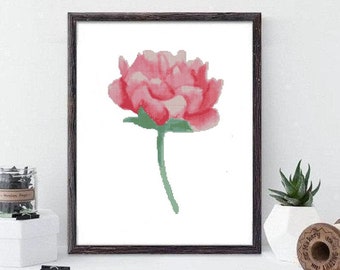 Flower peony cross stitch pattern Modern cross stitch , Digital cross stitch, cross stitch pattern flower #7