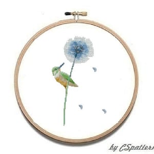 Bird Cross stitch pattern , watercolor bird, cross stitch pattern blowball, modern cross stitch pattern flowers 208 image 2