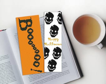 Halloween Bookmark Cross Stitch Pattern: Skull & 'Boo' Designs (Digital Download)#268
