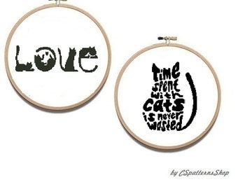 Cat Cross Stitch ,Set of 2 patterns, Cross stitch pattern Cat ,Cross Stitch bud Counted ,Cross Stitch Download PDF #187