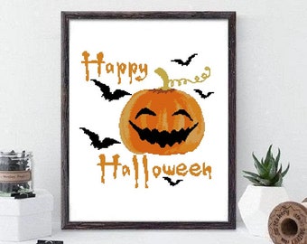 Halloween Cross Stitch ,Modern Cross Stitch Halloween , Art Patterns Halloween, Cross stitch pattern #375