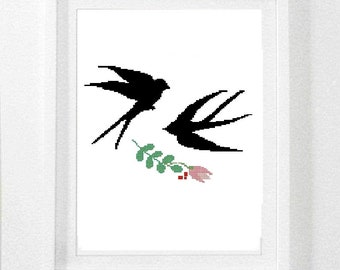 Swallow Cross Stitch Pattern: Modern Bird Design (PDF Download)#548
