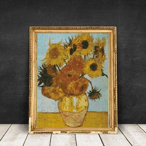 Sunflowers Cross Stitch Pattern, Van Gogh Cross Stitch Pattern , Download PDF Van Gogh sunflowers, cross stitch pattern flower #218