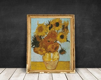 ゴッホ風ひまわり畑のクロスステッチ刺繍パターンXステッチ風景
