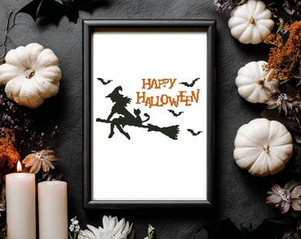 Halloween Witch Cross Stitch Pattern: Modern Art (PDF Pattern)#464