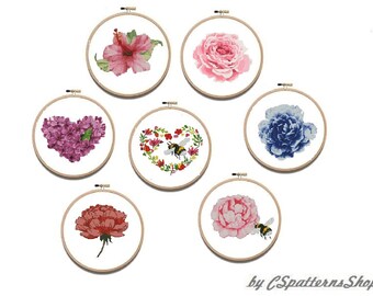 Flowers set cross stitch pattern Modern cross stitch pattern Instant digital download #207