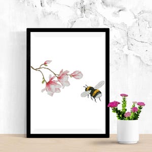 Flower Cross Stitch Pattern, magnolia Cross Stitch, Bee Cross Stitch, Art Patterns flower #357