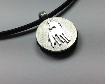 Horse pendant made of silver with real horse hair