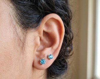 Blue Zircon Stud Earrings: 925 Sterling Silver, Natural Gemstone Dangle Jewelry
