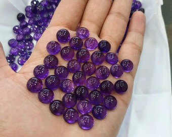 13mm AAA+ Quality Natural Amethyst Round Shape Cabochon Flat Back Calibrated Wholesale Gemstones, February Birthstone