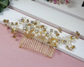 Hair accessories hair comb hair wire rhinestone pearls gold flowers wedding bridal communion prom