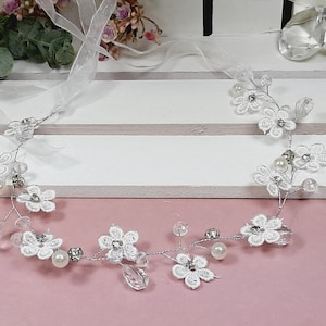 Pearl flowers hair accessories hair band hair wire communion wedding bride ecru
