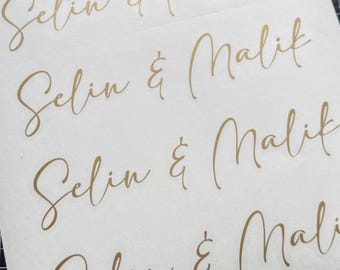 Personalised vinyl stickers for weddings, engagements Söz-/Nişan-Tepsisi – names, initials, date