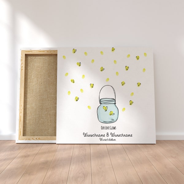 Guestbook wedding fingerprint canvas Personalized fireflies newlyweds Wedding Tree name 50 x 50 cm wedding gift