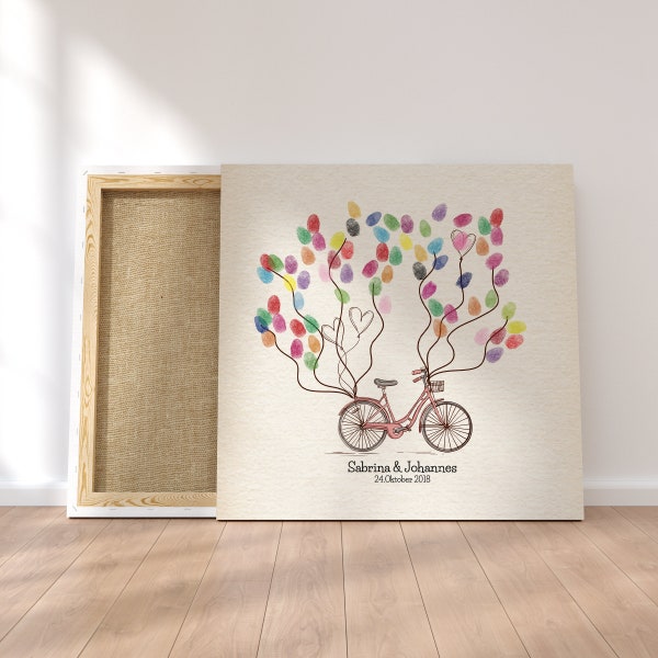 Guestbook wedding fingerprint canvas Personalized Bike newlyweds gift wedding decorating name 50 x 50 cm wedge frame