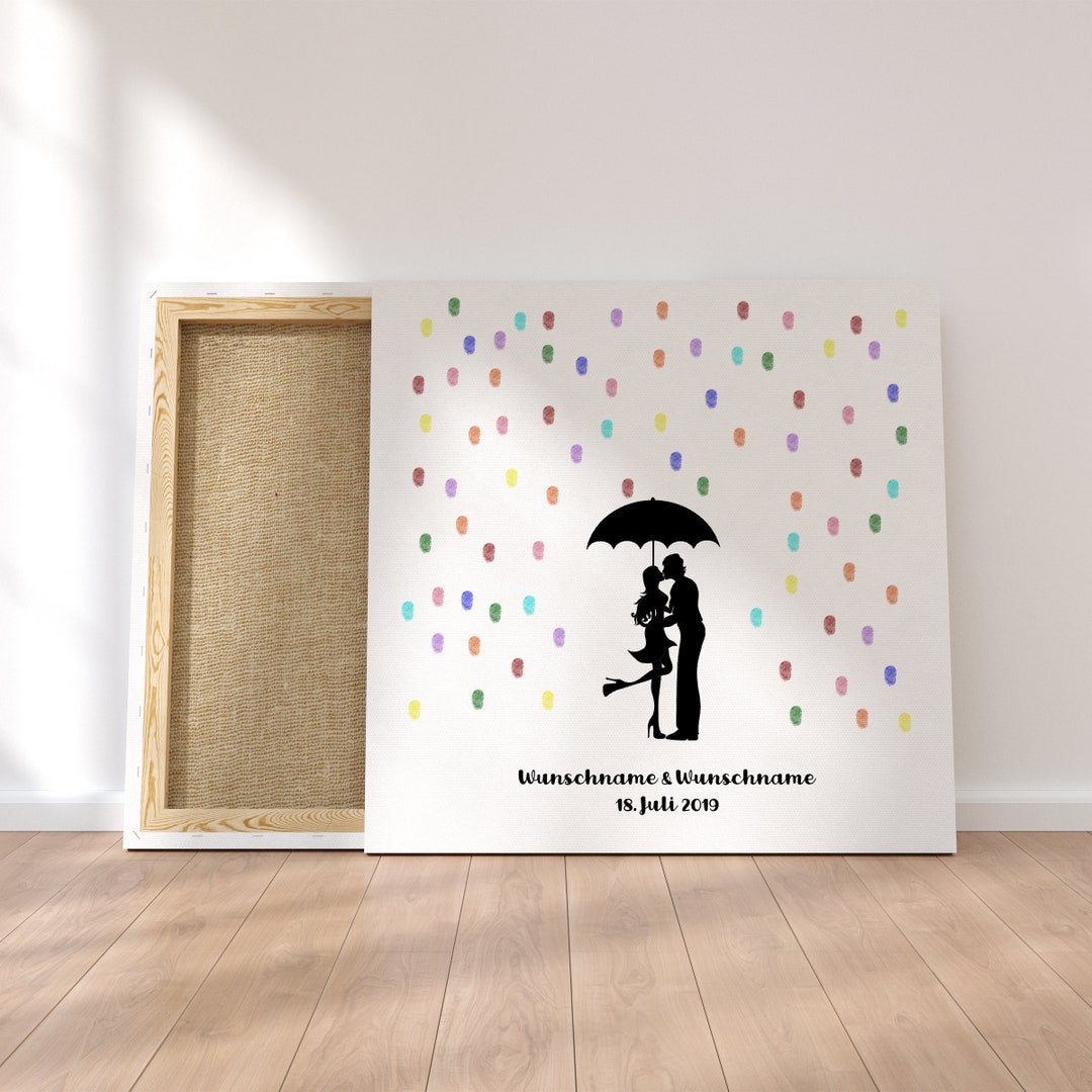 Madyes - Libro Degli Ospiti Ad Impronte Digitali Su Tela - Personalizzato Con Nomi E Data - 50x50 Cm - Regalo Di Nozze Originale - 3