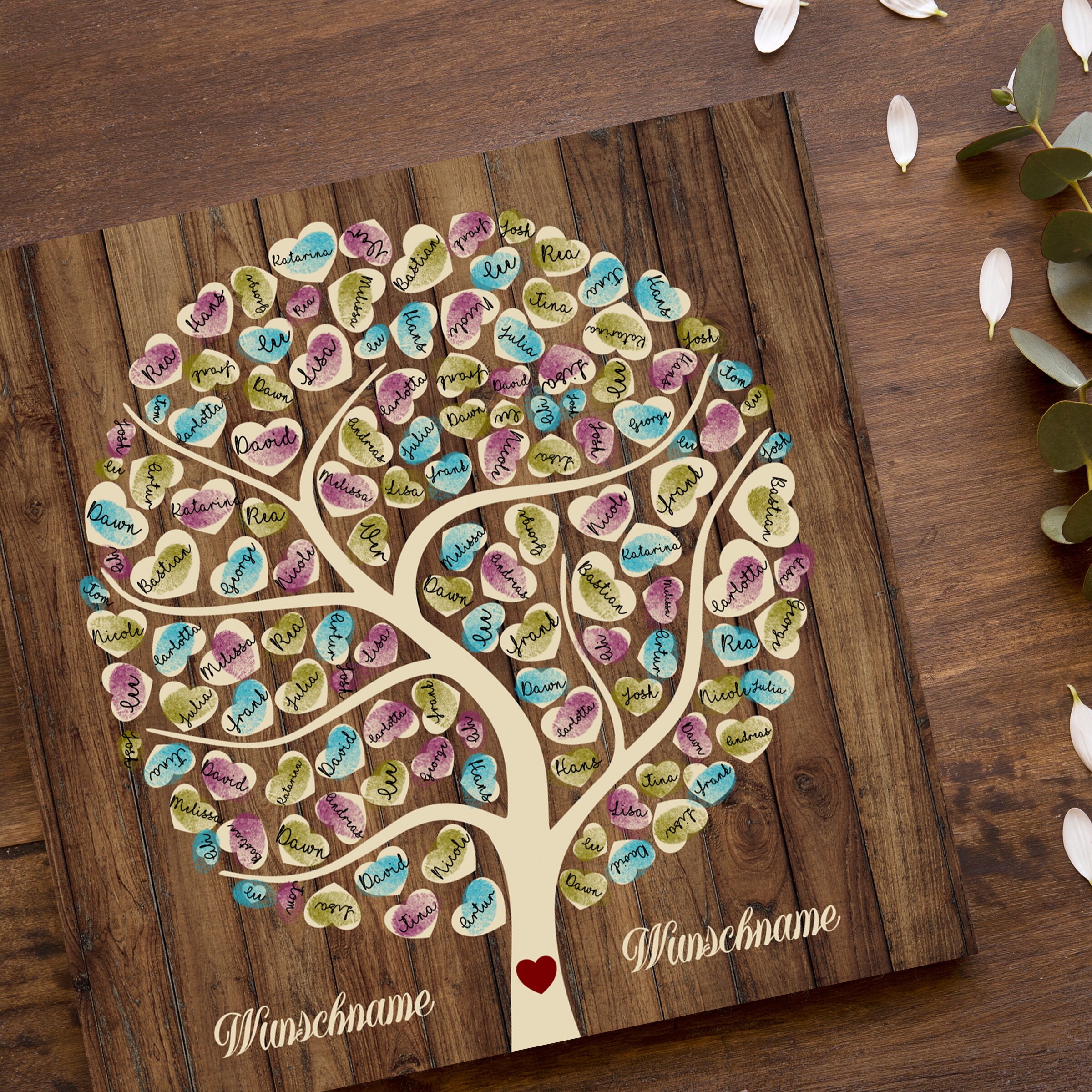 Madyes Tela Libro Degli Ospiti Matrimonio Con Albero E Impronte Digitali, 50x50 Cm, Personalizzata Con Nome E Data, Regalo Originale Per Sposi, Decorazione Da Parete - 2