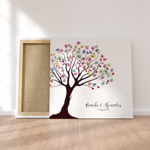 Guestbook wedding fingerprint canvas personalized tree hearts newlyweds gift wedding decoration name 50 x 50 cm wedge frame