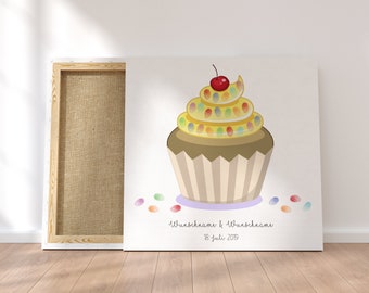 Gästebuch Hochzeit Fingerabdruck Leinwand Personalisiert Cupcake Torte Brautpaar Geschenk Hochzeitsdekoration Namen 50x50 cm Keilrahmen