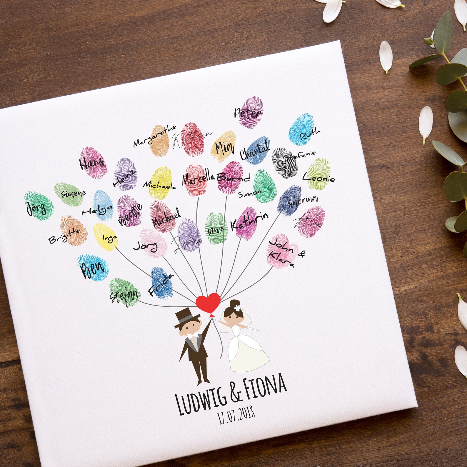 Gästebuch Hochzeit Fingerabdruck Leinwand Personalisiert Herz Etsy.de